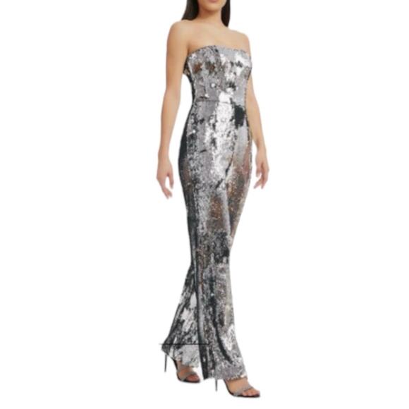Dress the Population Andy Silver Sequin Strapless Jumpsuit Size XL Glam Party - Picture 4 of 8